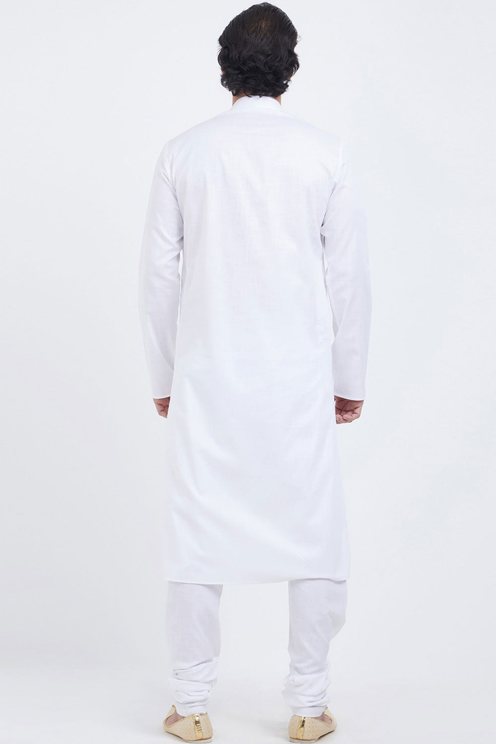 Buy Men's Blended Cotton Solid Kurta Set in White Online - Back