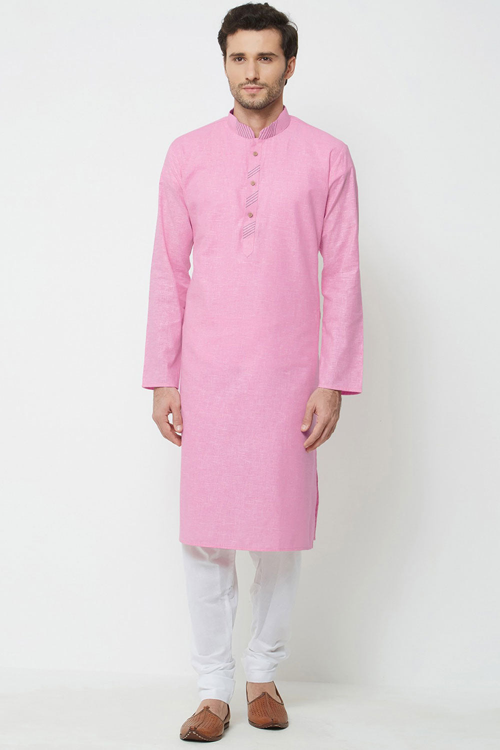 Buy Men's Blended Cotton Solid Kurta Set in Pink Online