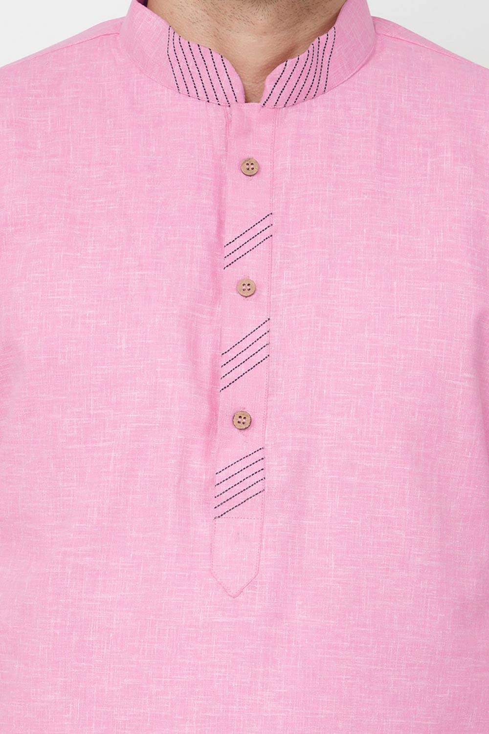 Buy Men's Blended Cotton Solid Kurta Set in Pink Online - Front