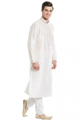 Buy Men's Art Silk Embroidered Kurta Set in White Online - Back