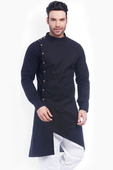 Buy Men's Blended Cotton Solid Kurta in Black Online