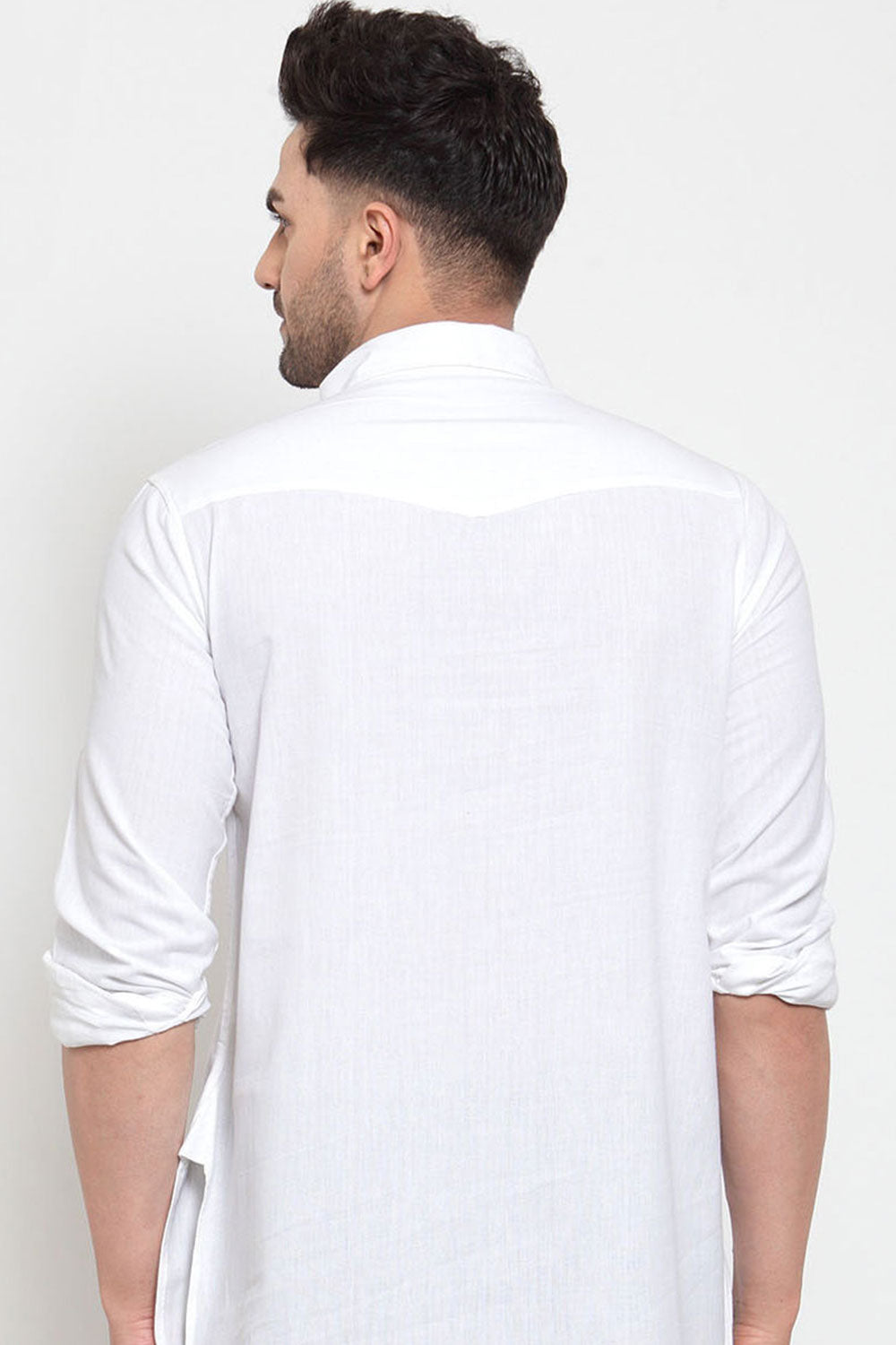 Buy Men's Blended Cotton Solid Kurta in White Online - Front