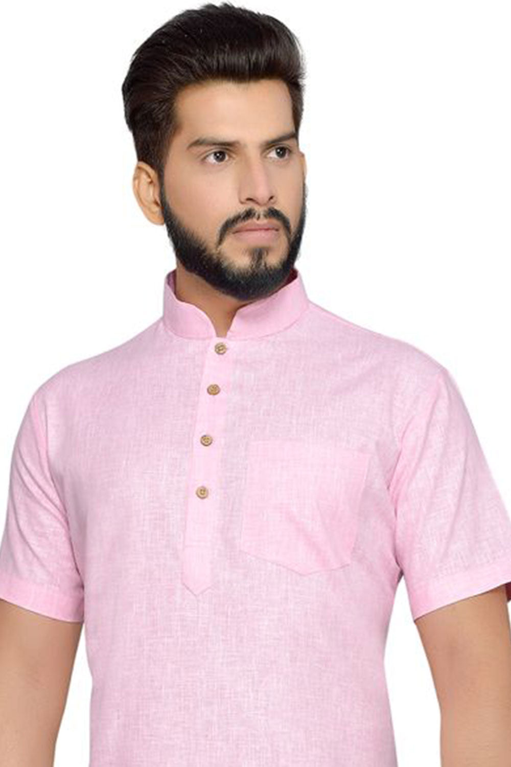 Buy Men's Blended Cotton Solid Kurta in Pink Online