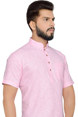 Buy Men's Blended Cotton Solid Kurta in Pink Online - Back