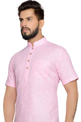 Buy Men's Blended Cotton Solid Kurta in Pink Online - Front