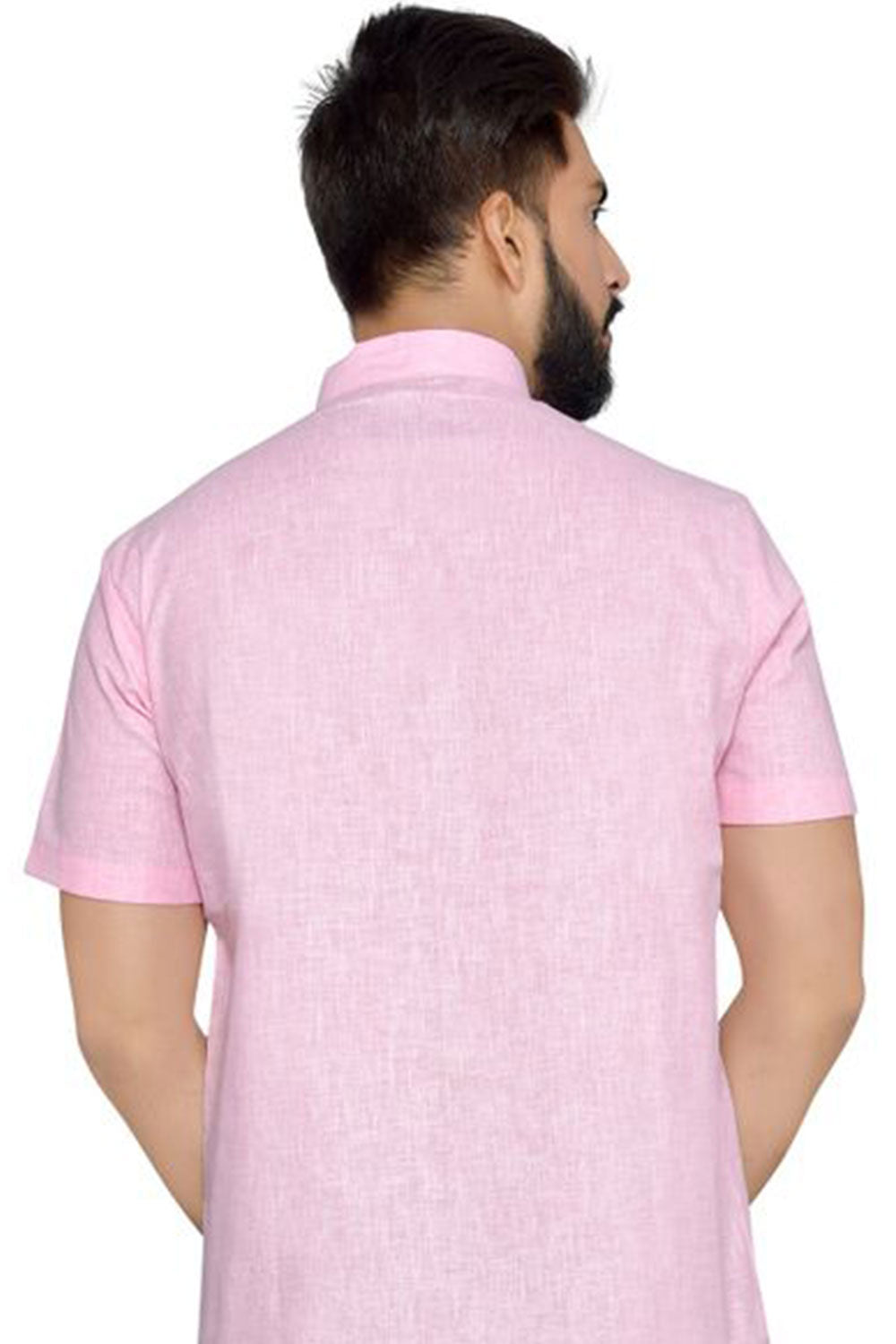 Buy Men's Blended Cotton Solid Kurta in Pink Online - Side