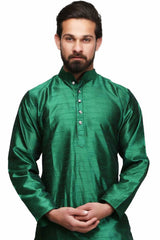 Buy Men's Art Silk Solid Kurta Set in green Online