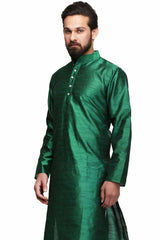 Buy Men's Art Silk Solid Kurta Set in green Online - Back