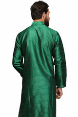 Buy Men's Art Silk Solid Kurta Set in green Online - Side