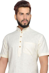 Buy Men's Blended Cotton Solid Kurta in Lemon Cream Online