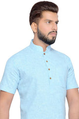 Buy Men's Blended Cotton Solid Kurta in Sky Blue Online