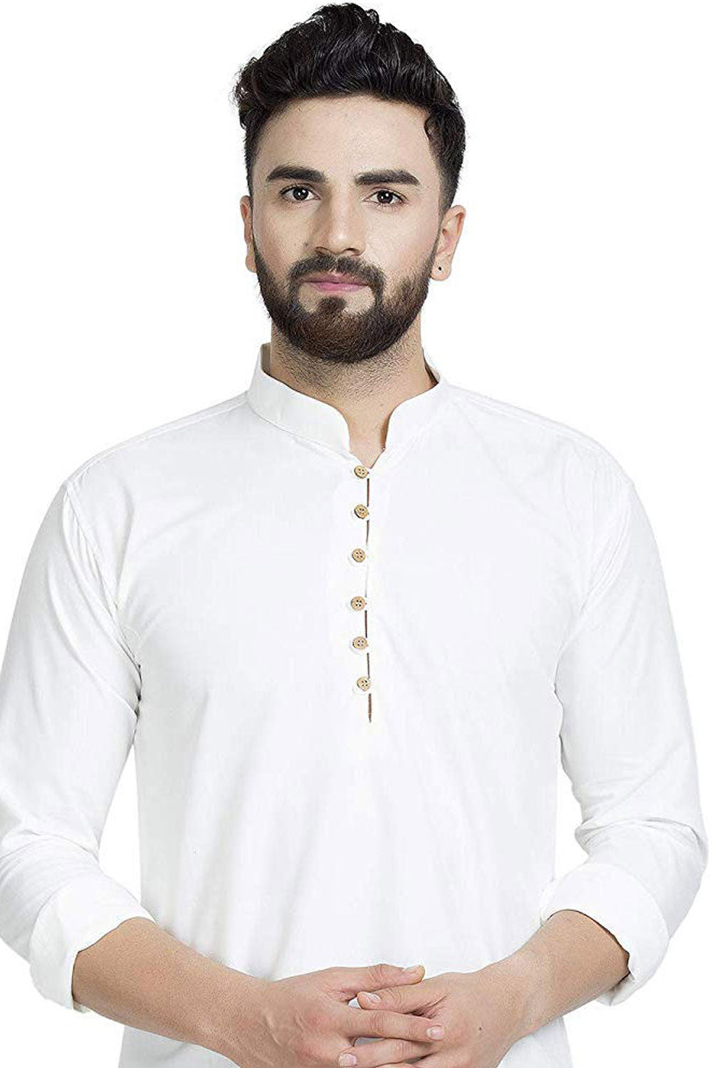 Buy Men's Blended Cotton Solid Kurta in Off White Online