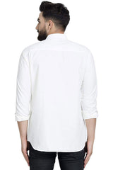 Buy Men's Blended Cotton Solid Kurta in Off White Online - Side