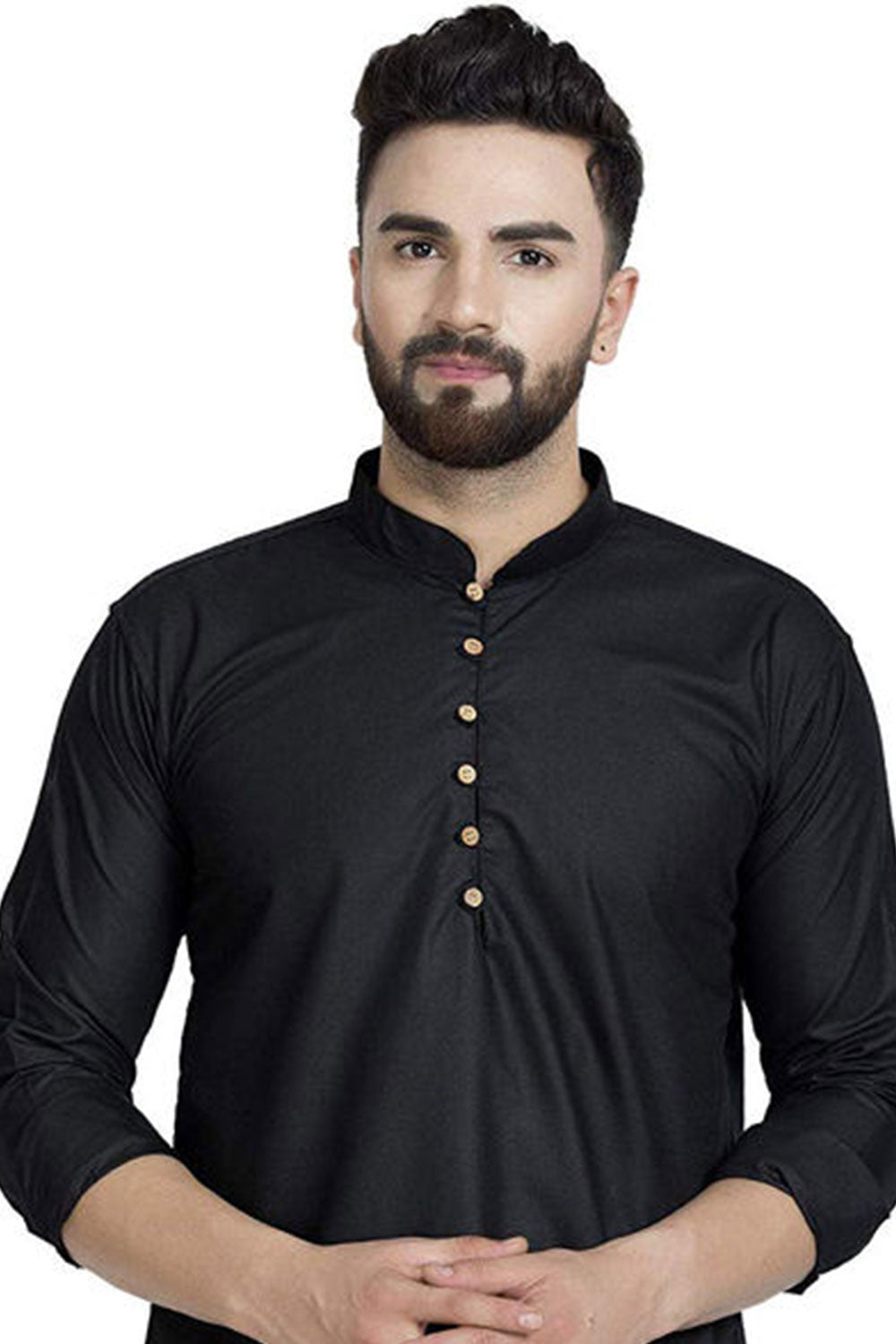 Buy Men's Blended Cotton Solid Kurta in Black Online