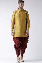 Buy Men's Art Silk Solid Kurta Set in Yellow Online