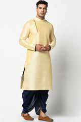 Buy Men's Art Silk Solid Kurta Set in Beige Online - Back