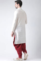Buy Men's Art Silk Solid Kurta Set in Off White Online - Back