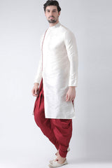Buy Men's Art Silk Solid Kurta Set in Off White Online - Front