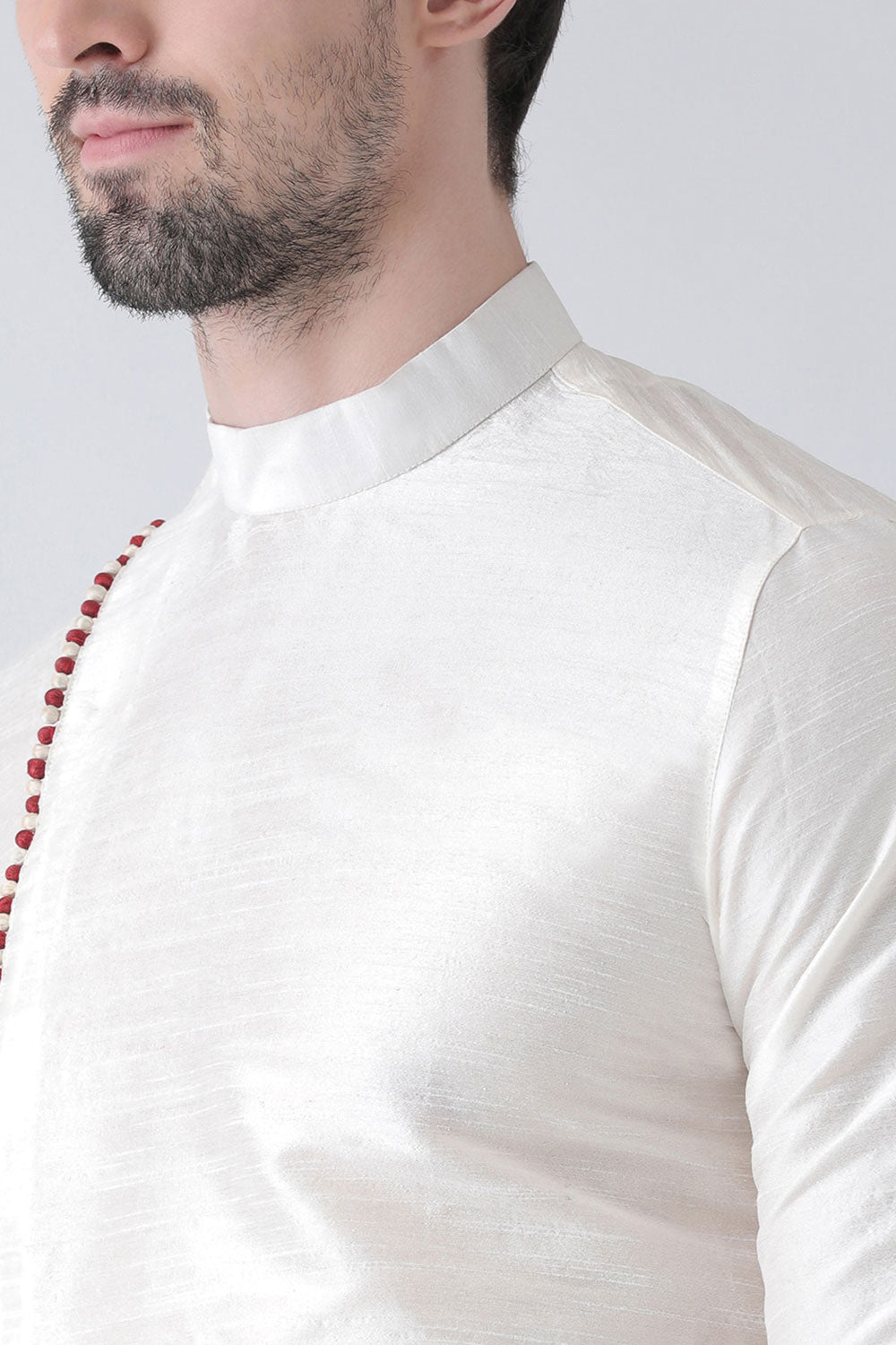 Buy Men's Art Silk Solid Kurta Set in Off White Online - Side