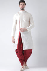 Buy Men's Art Silk Solid Kurta Set in Off White Online