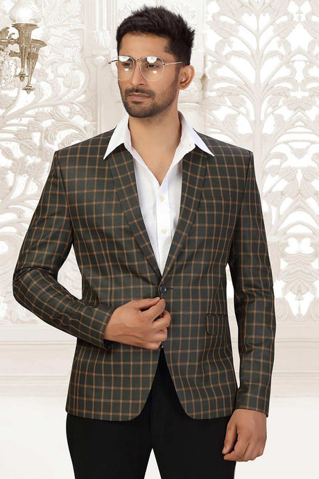 Buy Men's Checks Suiting Fabric  Checks Printed Blazer in Bottle Green Online