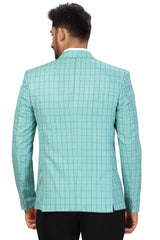 Buy Men's Checks Suiting Fabric  Checks Printed Blazer in Sea Green Online - Back