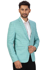 Buy Men's Checks Suiting Fabric  Checks Printed Blazer in Sea Green Online - Zoom In