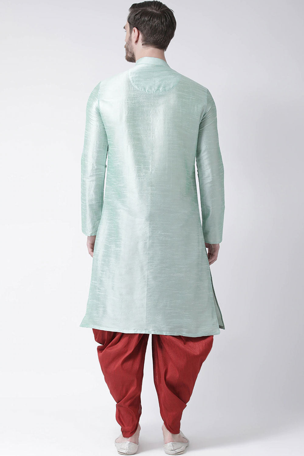 Buy Men's Art Silk Solid Kurta Set in Sea Green Online - Front