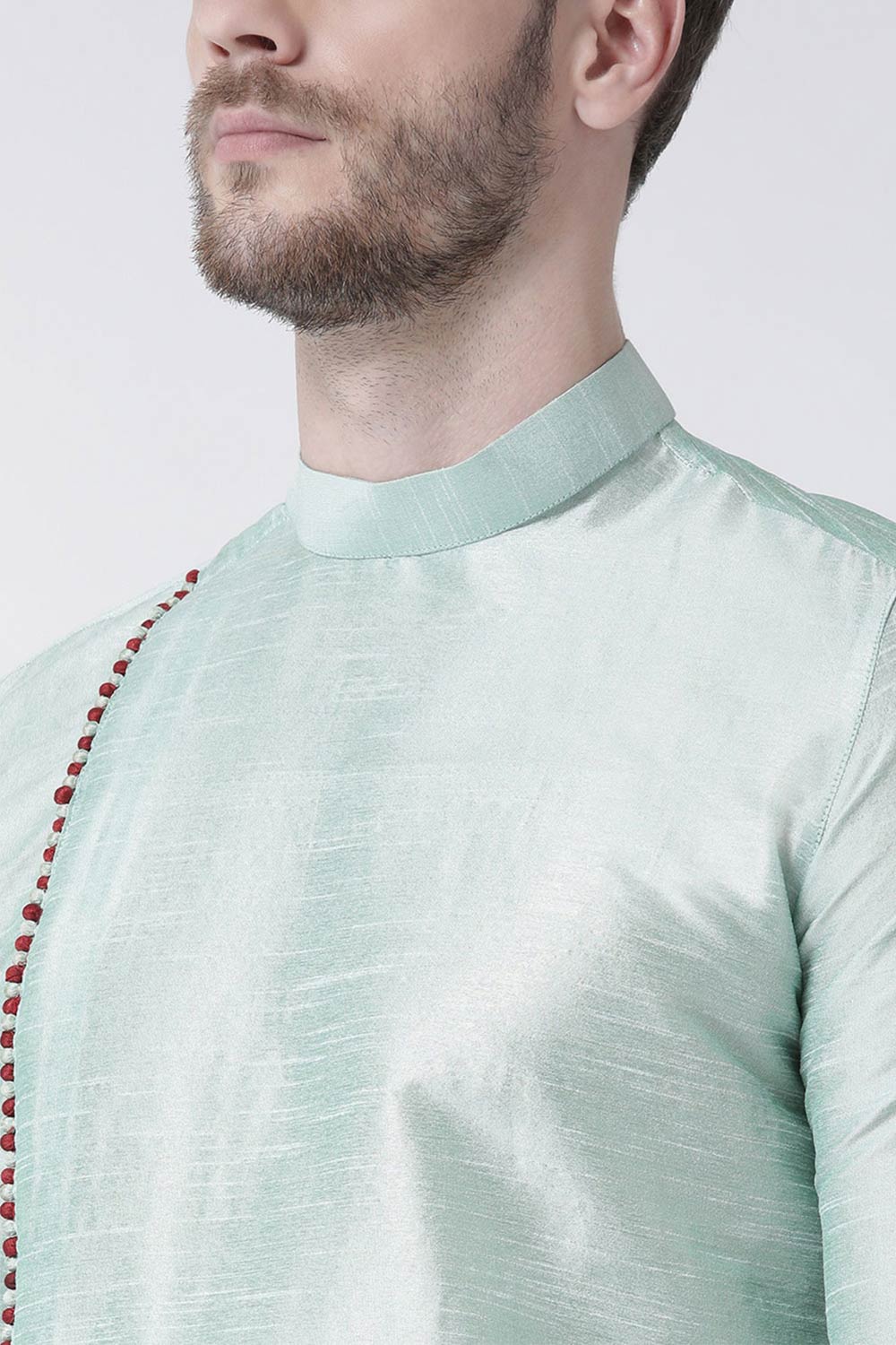Buy Men's Art Silk Solid Kurta Set in Sea Green Online - Side