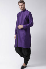 Buy Men's Art Silk Solid Kurta Set in Purple Online - Back