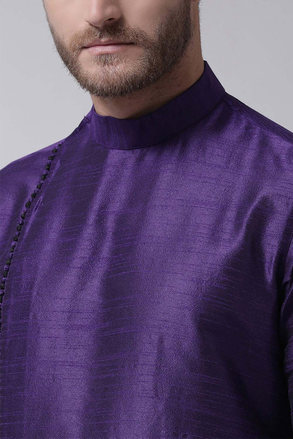Buy Men's Art Silk Solid Kurta Set in Purple Online - Side