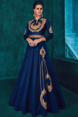 Art Silk Embroidered Gown in Blue