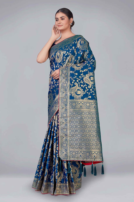 Teal Banarasi Silk woven Saree