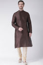 Buy Men's Art Silk Solid Kurta Set in Brown Online - Back