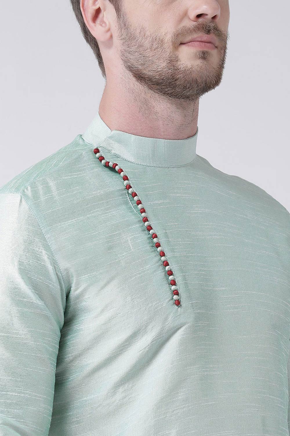 Buy Men's Art Silk Solid Kurta Set in Sea Green Online