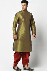 Buy Men's Art Silk Solid Kurta Set in Mehndi Green Online - Back
