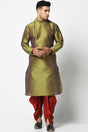 Buy Men's Art Silk Solid Kurta Set in Mehndi Green Online