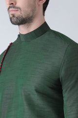 Buy Men's Art Silk Solid Kurta Set in Green Online