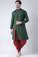 Buy Men's Art Silk Solid Kurta Set in Green Online - Back