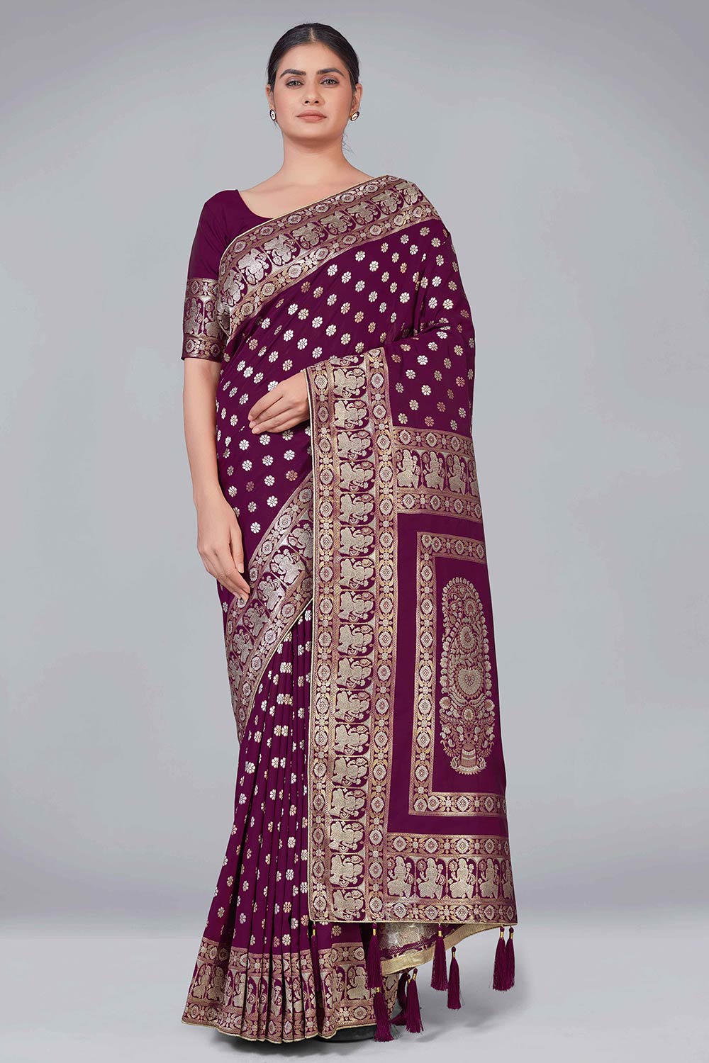 Purple Banarasi Silk woven Saree