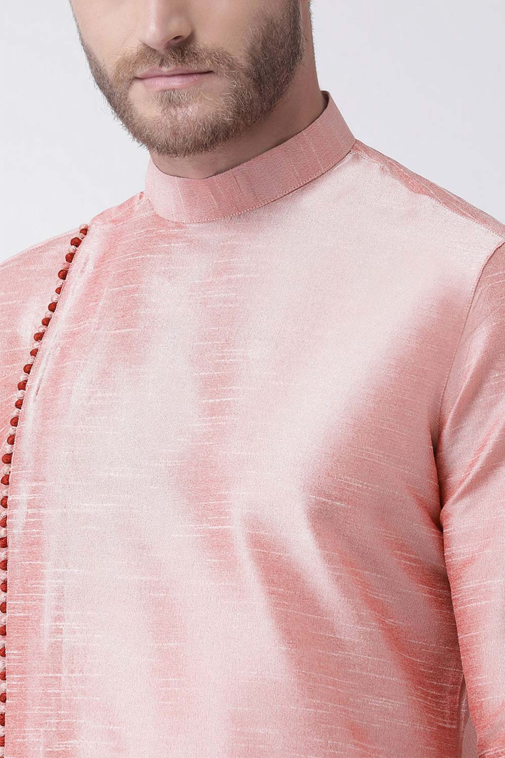 Buy Men's Art Silk Solid Kurta Set in Pink Online