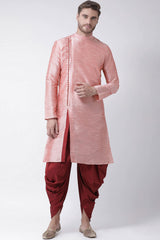 Buy Men's Art Silk Solid Kurta Set in Pink Online - Back