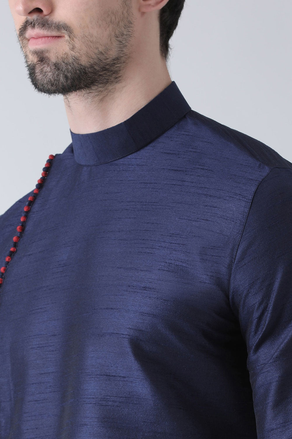 Buy Men's Art Silk Solid Kurta Set in Navy Blue Online