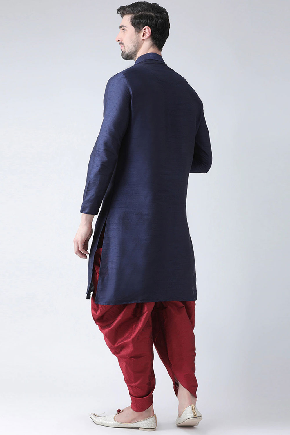 Buy Men's Art Silk Solid Kurta Set in Navy Blue Online - Side