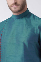 Buy Men's Art Silk Solid Kurta Set in Rama Green Online