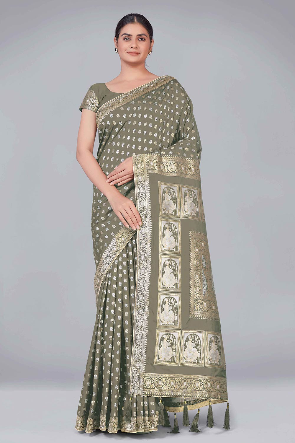Sage Green Banarasi Silk woven Saree