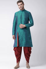 Buy Men's Art Silk Solid Kurta Set in Rama Green Online - Back
