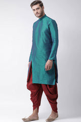 Buy Men's Art Silk Solid Kurta Set in Rama Green Online - Front
