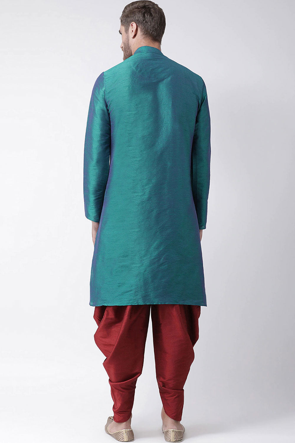 Buy Men's Art Silk Solid Kurta Set in Rama Green Online - Side