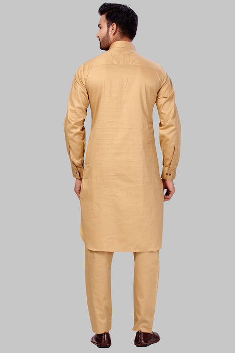 Buy Men's Polyester Solid Kurta Set in Gold Online